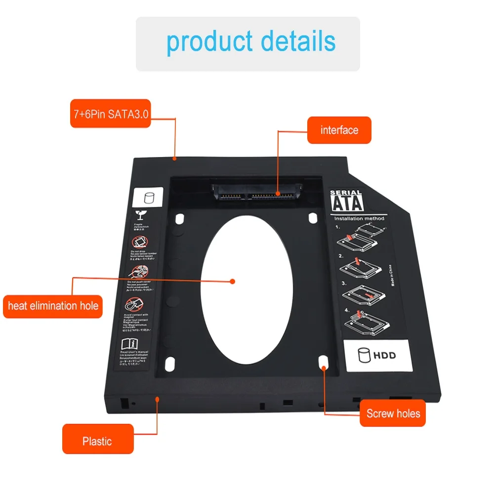 TISHRIC Универсальный 2nd 2,5 SATA 3,0 9,5 мм Optibay ODD/HDD/SSD/DVD Caddy для ноутбука HDD корпус DVD-ПЗУ адаптер жесткий диск Caddy