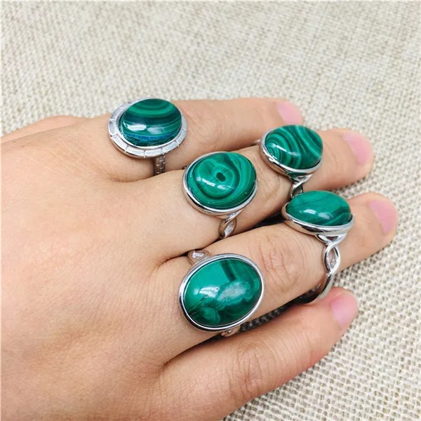 Натуральный кристалл призрак Малахит Кристалл кольцо свободный рот дизайн, чтобы отправить кусок женских ювелирных изделий 1 шт - Color: Army green