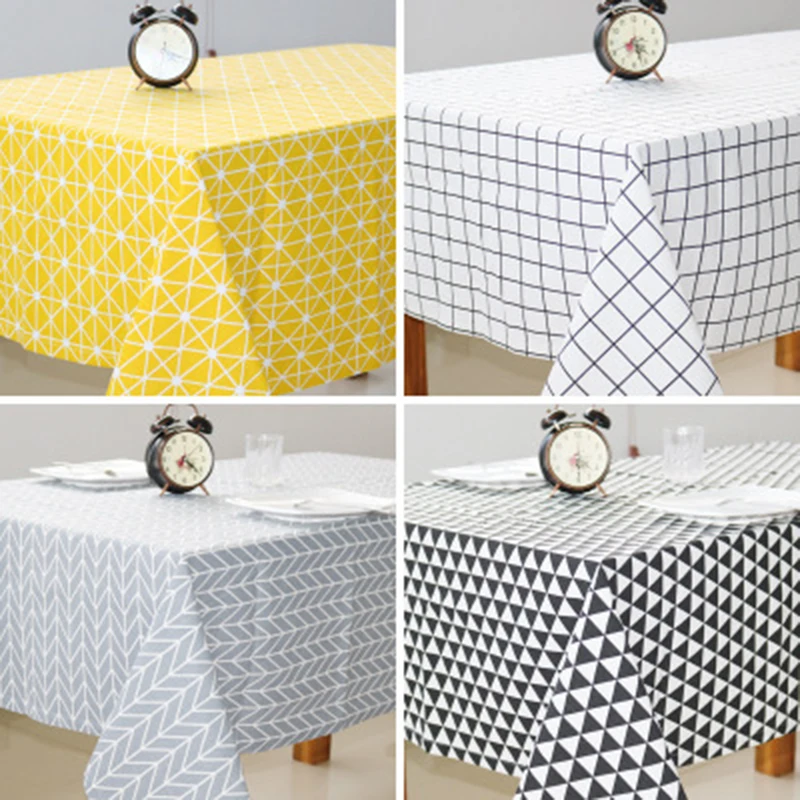 

INS Nordic Style Simple Modern Tablecloth Checkered Rectangular Tablecloth Solid Color Cotton Linen lattice stripe Tablecloth