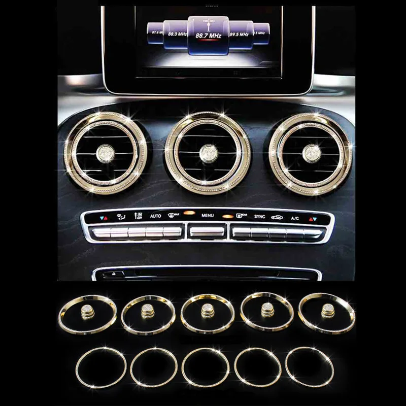 

Diamonds sticker instrument panel air outlet decoration ring sticker for Mercedes BENZ C A GLC CLA class G20 W205 CAR STYLING