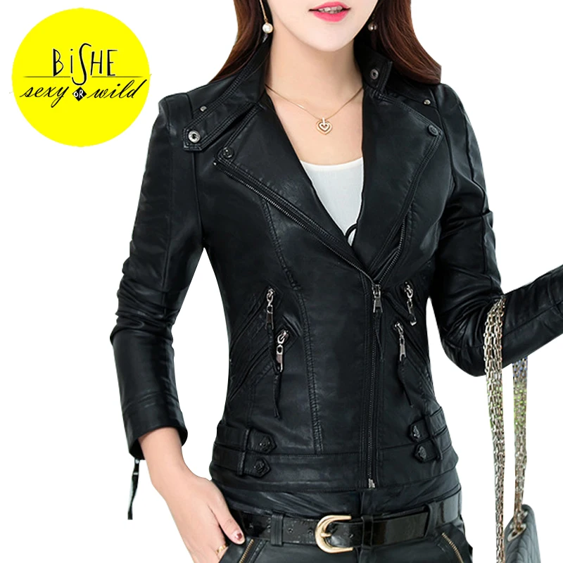 BiSHE Pu Leather Jacket Women Plus Size 4XL Slim Winter