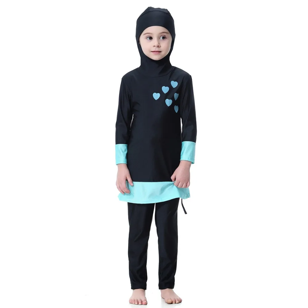 Мусульманский купальник, скромный купальник для малышей, консервативный купальный костюм с длинными рукавами для девочек-подростков с хиджабом, купальный костюм для девочек