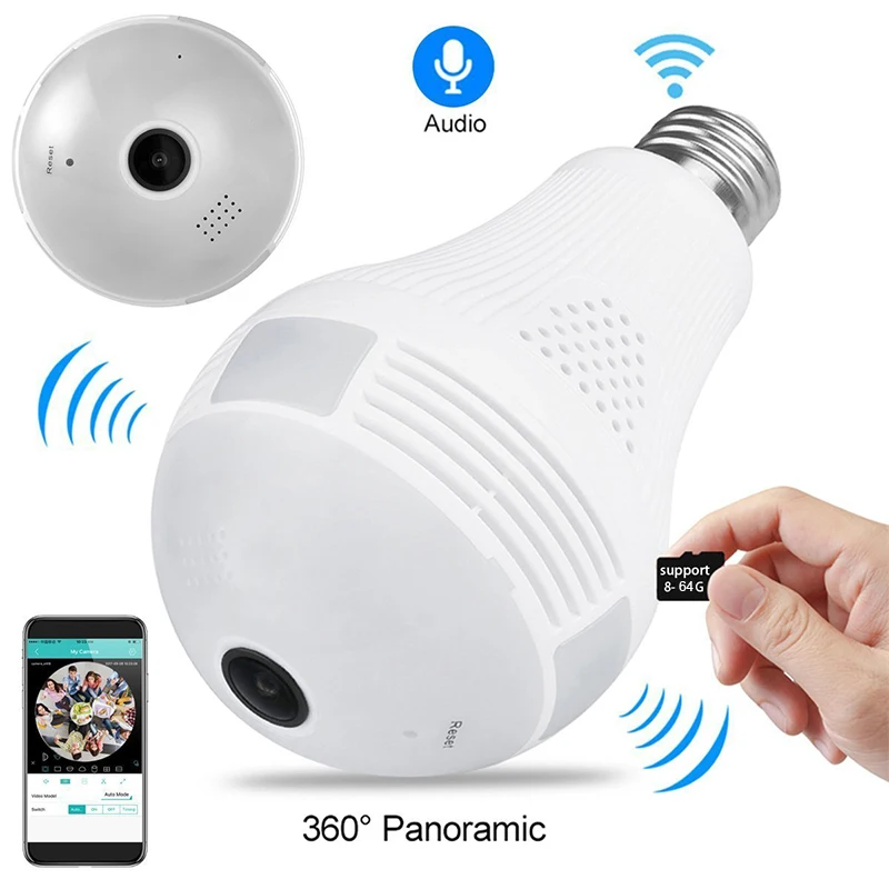 360 Degree Smart LED Light Camera Home Security WiFi Cameras Security Surveillance for Android IOS Wireless Remote View Cameras