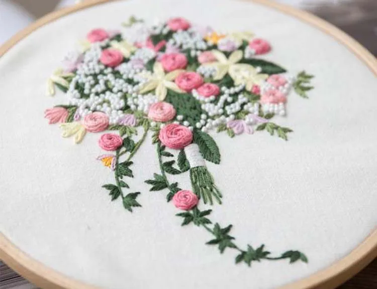 Bright Colorful Flower Bouquet Embroidery Hand-stitched Framed Wall Art Bright Colorful Flower Bouquet Embroidery Hand-stitched Framed Wall Art