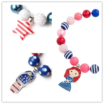 

3pc Blue+Red Girl Chunky Necklace Children Navy Style Bubblegum Bead Baby Jewelry Clothing Accessories