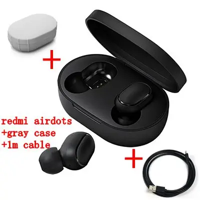 Беспроводные bluetooth-наушники Xiaomi Redmi Airdots TWS, водонепроницаемые, в уши, стерео, басы, наушники BT 5,0 AI, управление громкой связью, наушники - Цвет: Add cable gray case