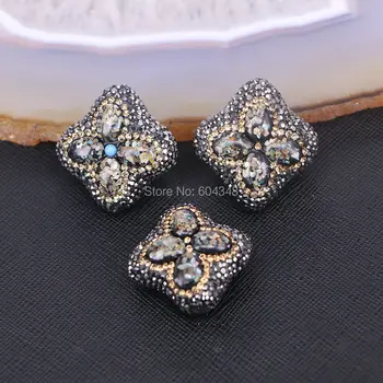 

10PCS ZYZ150-6566 pave stone rainbow abalone shell side hole beads accessories for jewelry making