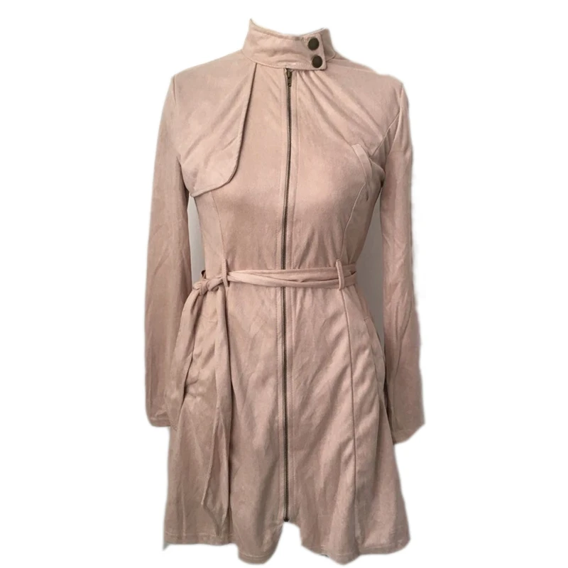 Женский Повседневный замшевый тренчкот с поясом на осень зиму|Плащи и тренчи| |