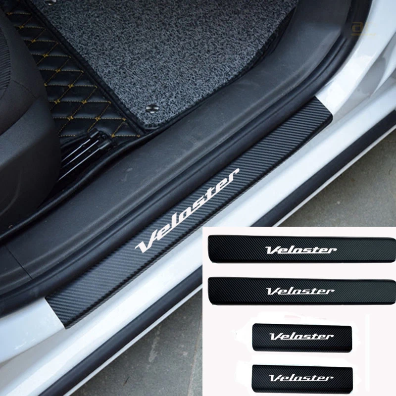 

4Pcs Car Door Sill Protector Sticker Carbon Fiber Vinyl Sticker for Hyundai Veloster