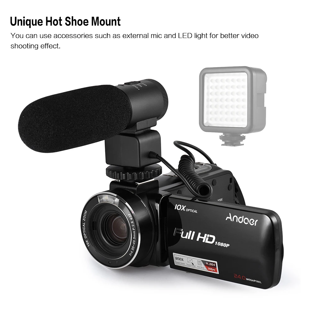 Andoer HDV-Z82 " ЖК-Сенсорная видеокамера 1080 P 24MP цифровой пульт для видеокамеры управление распознавание лица с широкоугольным объективом/Микрофоном