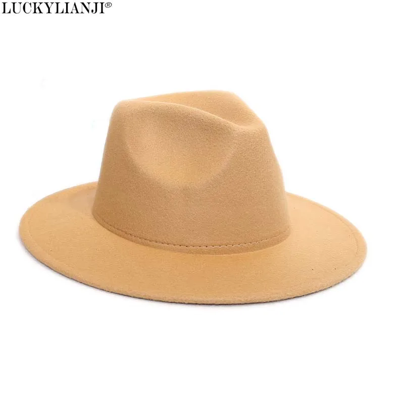 

LUCKYLIANJI Retro HQ Wool Felt Kid Child Children Solid Color Panama Fedora Hat Vintage Gangster Cap (Size:54cm,Adjust Rope)