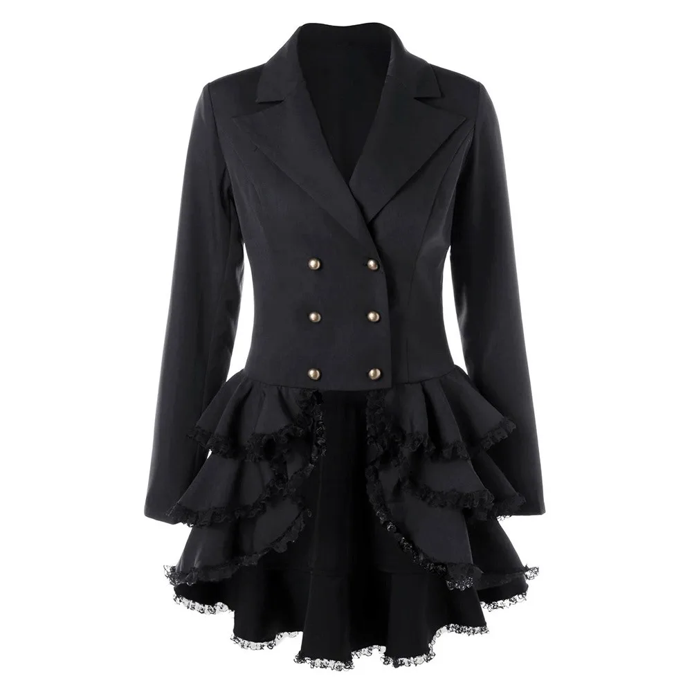 Gothic Women Lace Trench Coat England Style Autumn Fashion Slim Office
