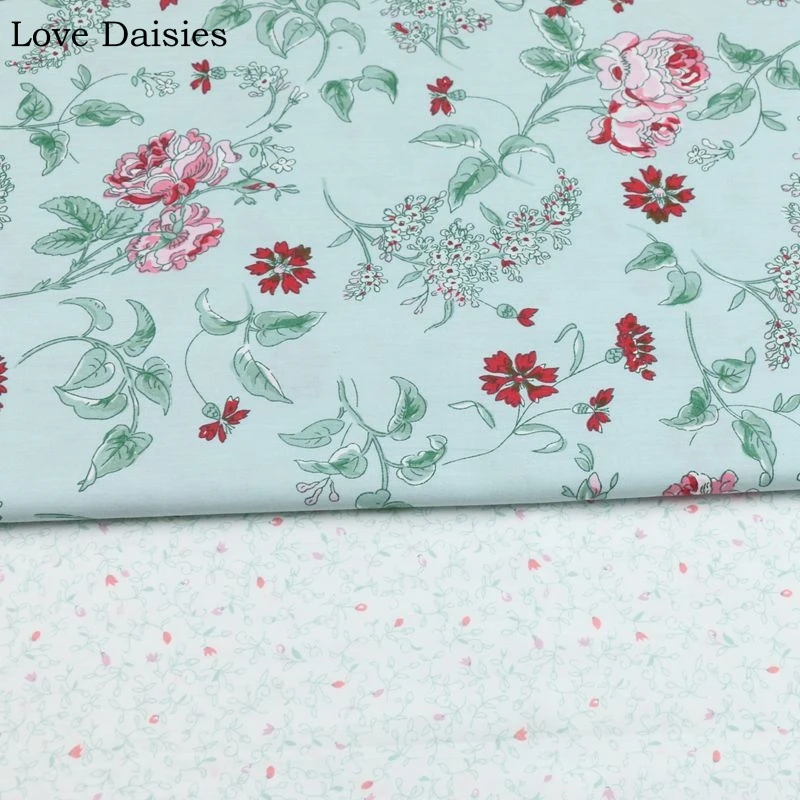 

100% Cotton Width235cm GREEN Pastoral Pink Wine Red Flower Green Leave Twill Fabric for DIY Bedding Apparel Dress Handwork Sheet