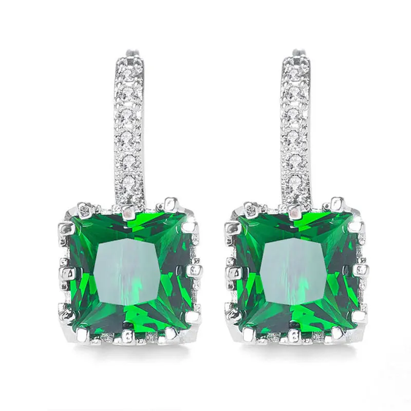 

QCOOLJLY Newest Earring Wonderful Glossy 9 Colors Bling Square CZ AAA Cubic Zirconia Silver Color Fine Hoop Earrings For Women
