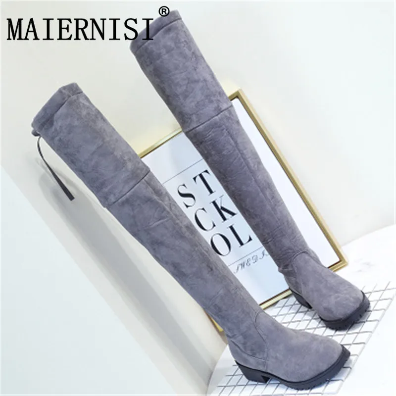 

Size 35-40 2019 New Shoes Women Boots Black Over the Knee Boots Sexy Female Autumn Winter lady Thigh High Boots black gray
