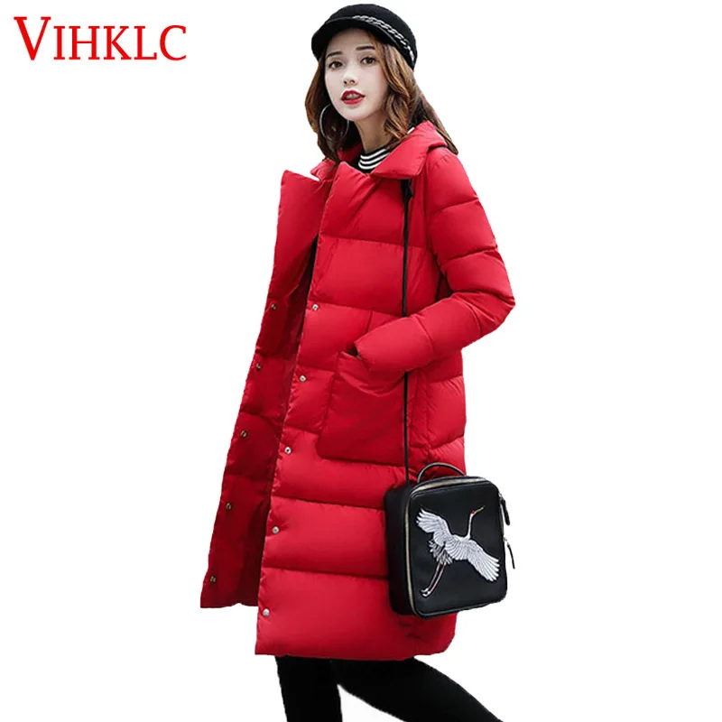 

2017 New Winter Women Coat Large Size Parkas Coat Solid Covered Button Padded Warm Winter Jackets Female Long Outerwear A855