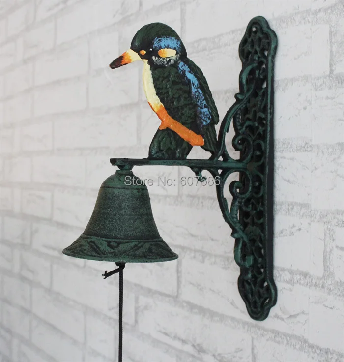 Outdoor Cast Iron Large Wall Mounted Door Bell with Kingfisher Cabin