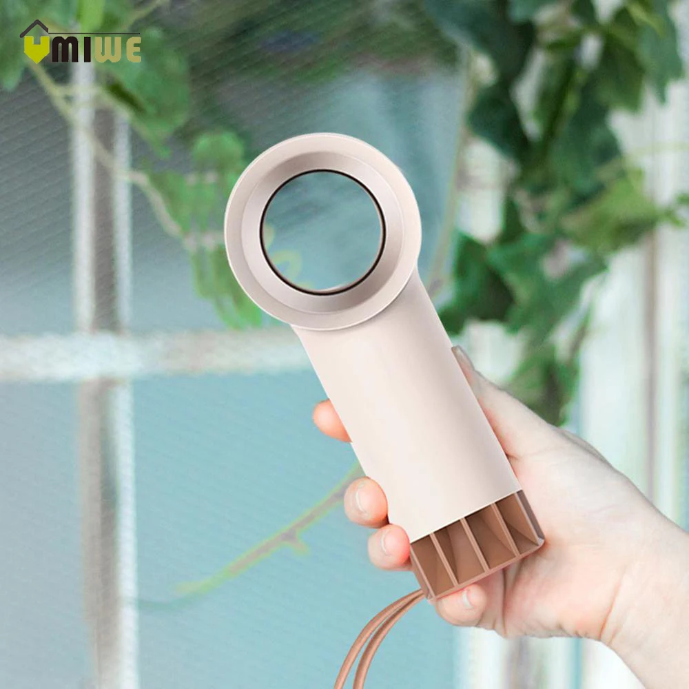 

3 colors USB Rechargeable Portable Bladeless Fan Handheld Mini Cooler No Leaf Handy Fan With 3 Fan Speed Level LED Indicator