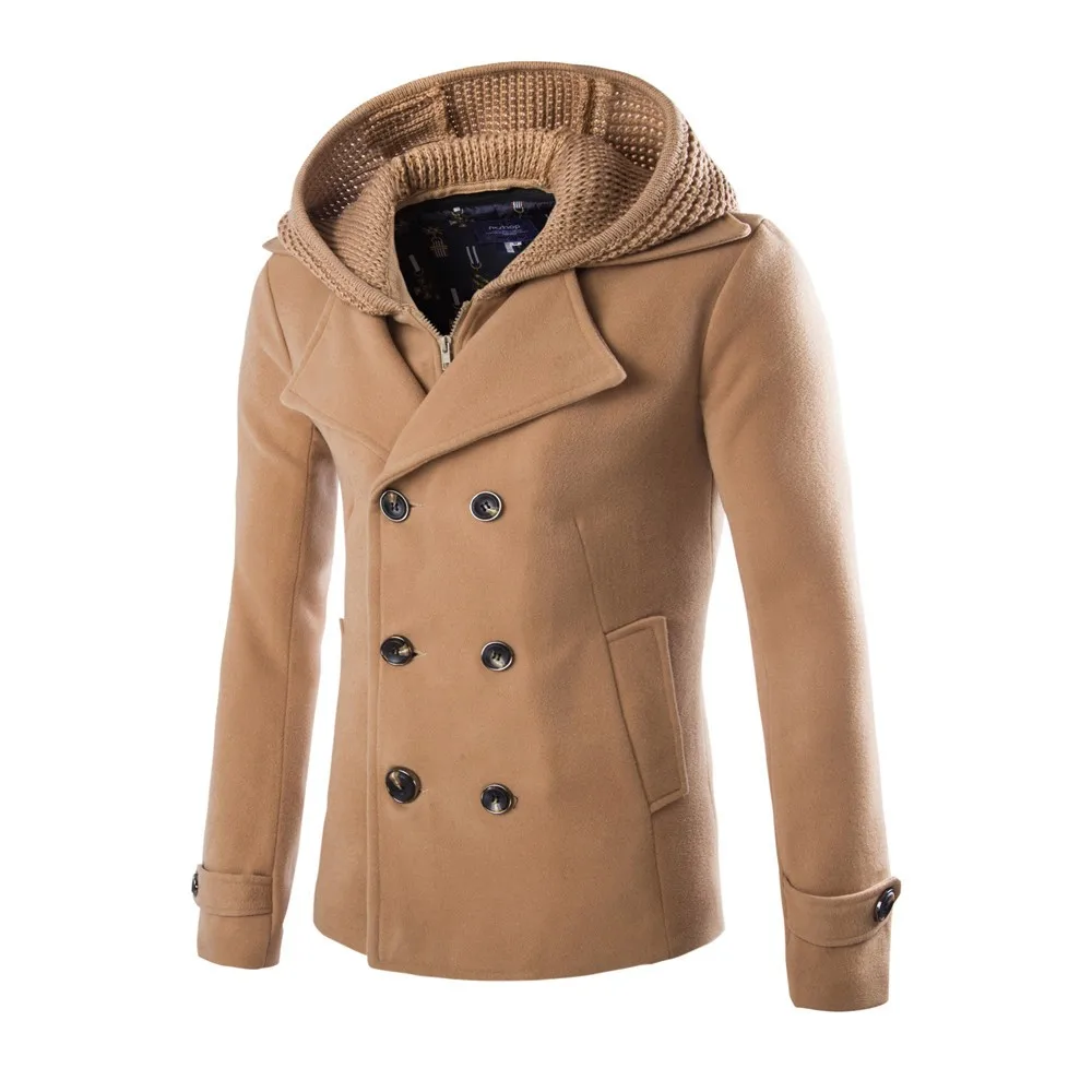 Pardessus Smart Mâle Manches Hiver Capuchon Longues Chauds Black navy À Manteau Solide Hommes Mince dark Gray 2018 khaki Bouton De Veste Occasionnels Trench Outwear VpSMUz