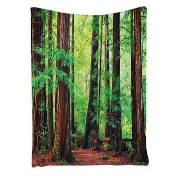 

Tree Tapestry Woodland Decor, Redwood Trees Northwest Rain Forest Tropical Scenic Wild Nature Lush Branch Image, Bedroom Livin