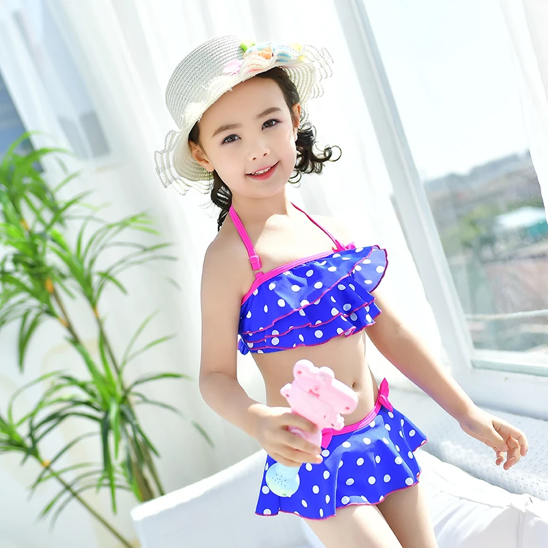 

2018 New Swimwear Grils Children Bikini baby Two Pieces Swimsuit and Swim cap Three Pieces Skirts Girl Summer Beachwear Swimming