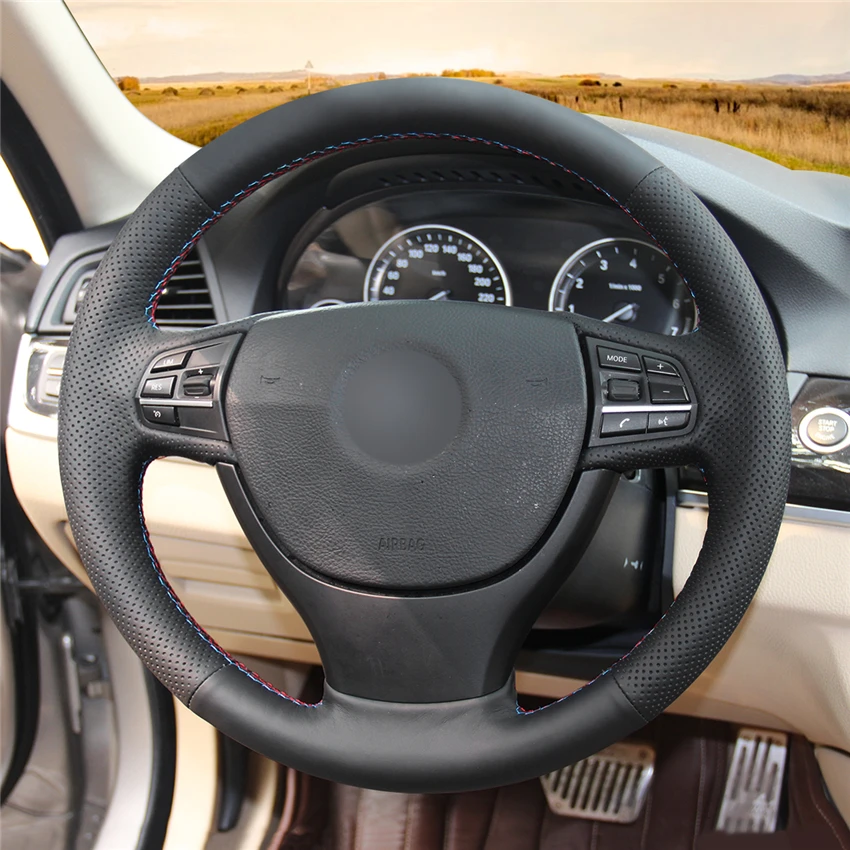 cheap High quality Black Artificial Leather anti slip customized car steering wheel cover For BMW F10 523Li 525Li 2009 730Li 740Li