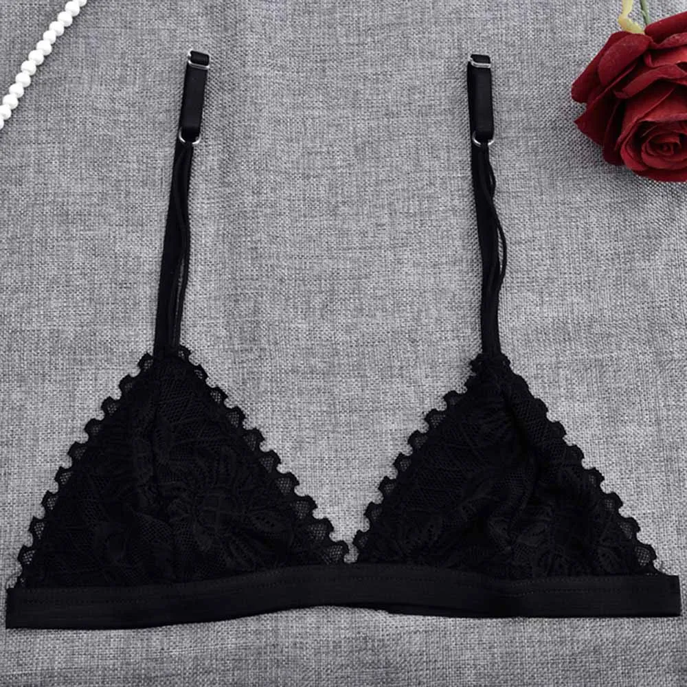 

New Floral Sheer Lace Triangle Bralette Bra Crop Top Bustier Unpadded Mesh Lined