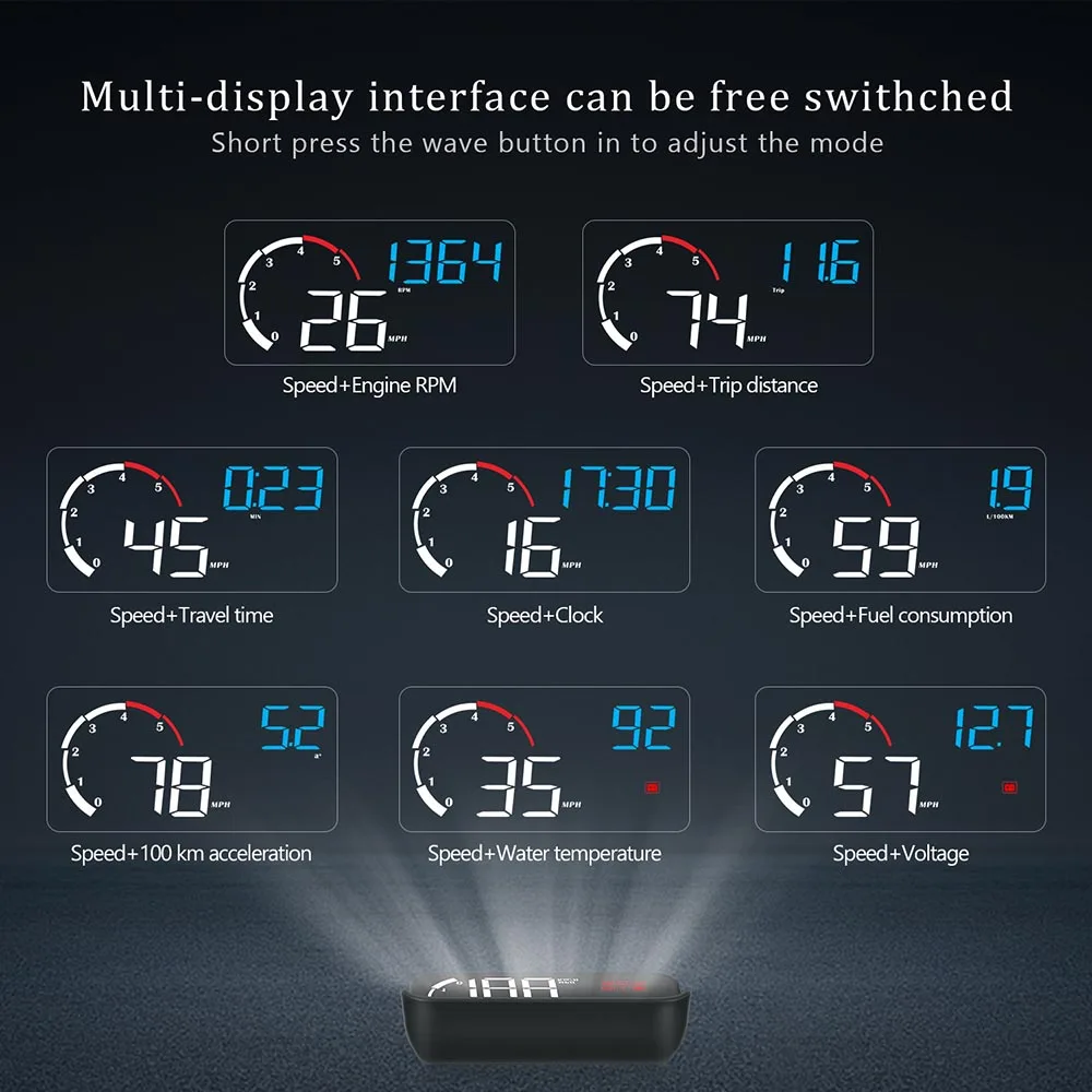 Автомобиль OBD2 HUD Дисплей Цифровой спидометр лобовое стекло проектор считыватель двигателя об/мин код ошибки температура воды 35