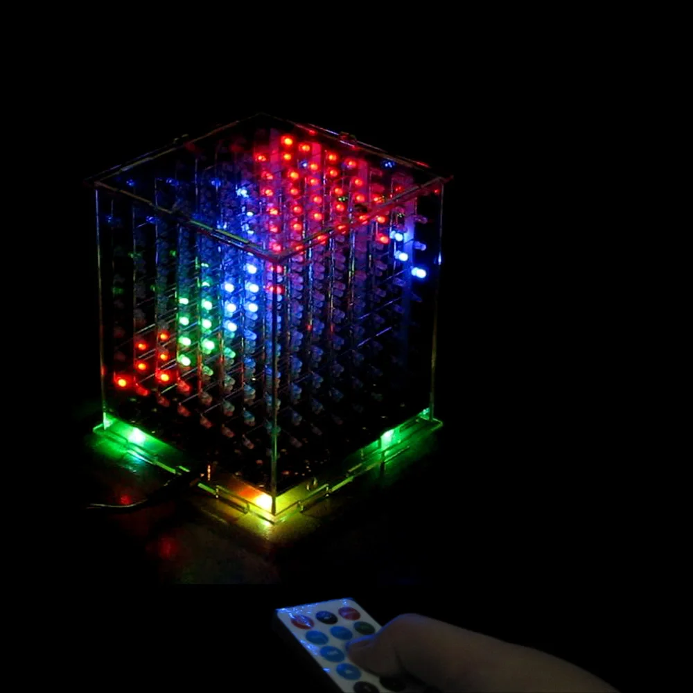 

3D8 DIY multicolor LED mini light cubeeds With IR /3D 8 8x8x8 Kits/Junior,Christmas Gift led Music Spectrum electronic diy kit