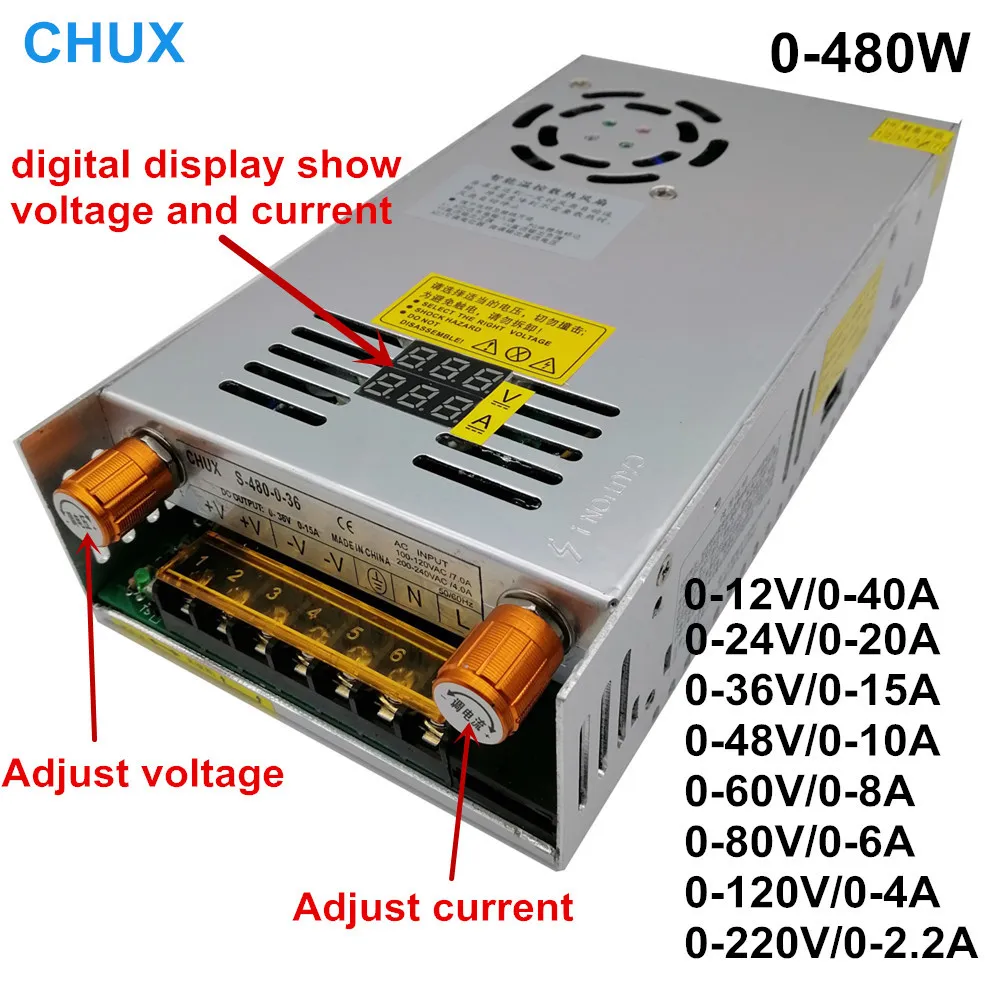 480 Вт Цифровой импульсный источник Питание 5V12v 24v 36v 48v 60v 160V Регулируемый AC-DC конвертер 80v 120v 220V светодиодный Питание