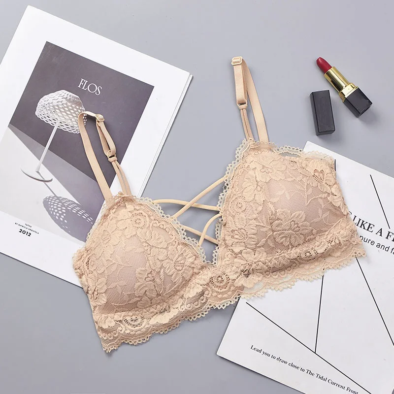 

EFINNY Sexy Bra Floral Padded Bralette Cross Underwear Women's Sexy Crop Tops Lace Bra