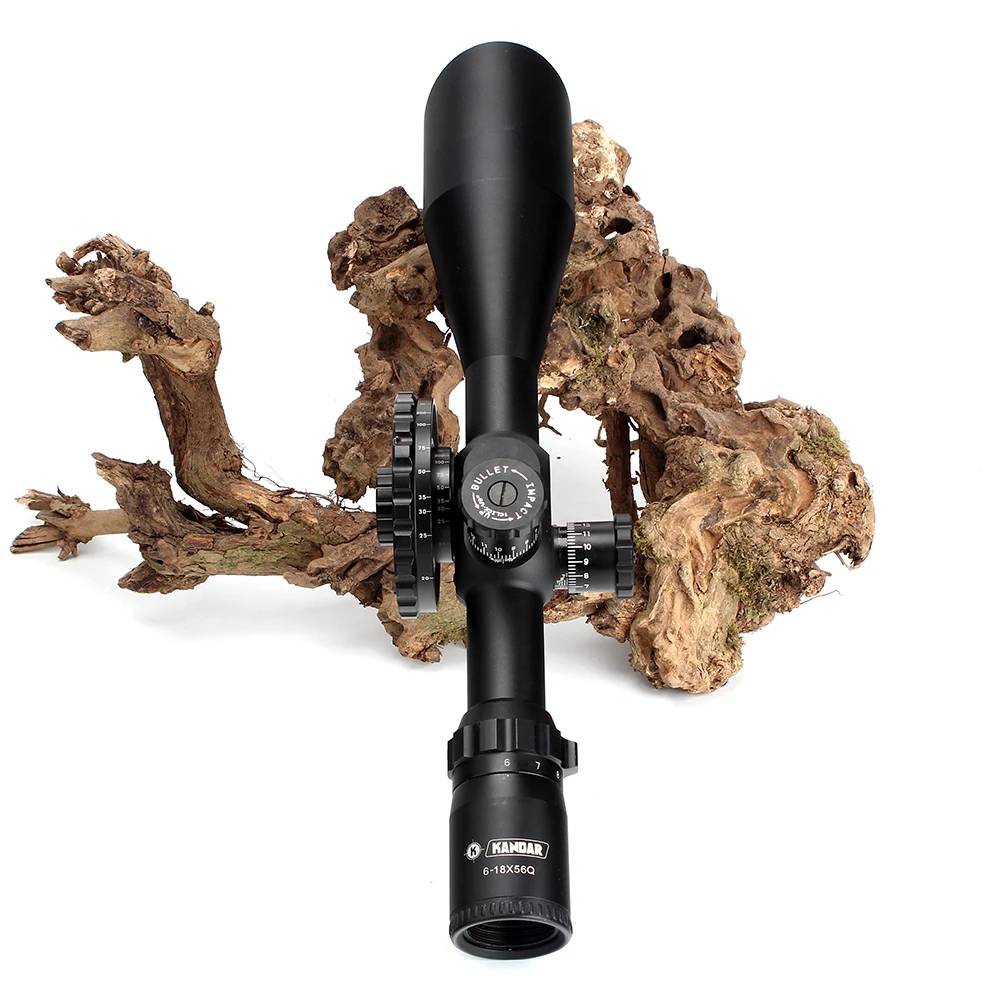 Kandar Primeiro Plano Focal Caça Riflescopes Roda Lateral Paralaxe Mil Dot Vidro Gravado Retículo Torres Reset Escopo 6-18x56q 13 Lunetas Riflescopes