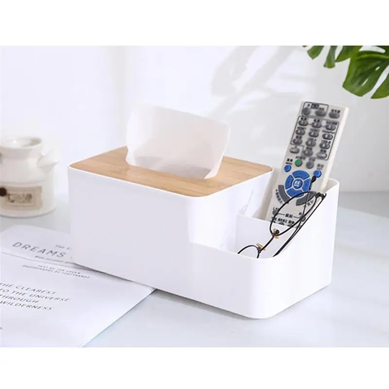 1pc Napkin Towel Container Wood Cover Plastic Tissue Box Desktop Storage Box Paper Towel Holder for Living Room Office