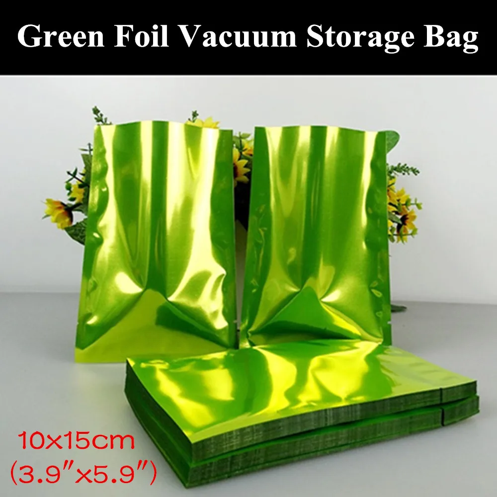

100pcs 10x15cm (3.9"x5.9") 180micron Glossy Green Aluminum Foil Open Top Bag Heat Sealing Vacuum Zipper Green Packaging Bag