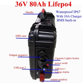 

GTK waterproof Lifepo4 36v 80Ah Lithium battery bms 12S for for electric fishing boat RV solar storage motorbike+10A Charger