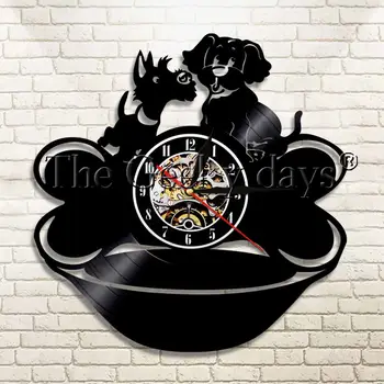 

1Piece Lovely Dog Couple Vinyl Record Wall Clock Animals Modern Design Puppy Vintage Wall Watch Handmade Gift For Dog Lover