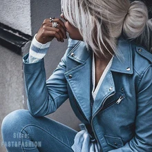 Новинка, модные женские осенне-зимние куртки высокого качества из искусственной кожи, женская синяя Байкерская верхняя одежда, пальто, уличная одежда