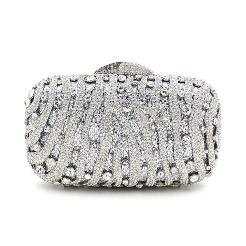 Woman silver crystal evening bags fashion glitter handmade party purse
