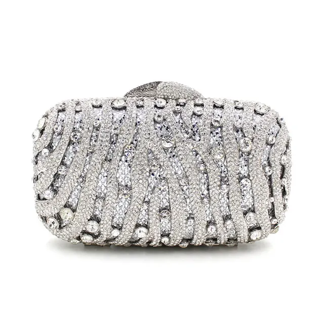 Woman silver crystal evening bags fashion glitter handmade party purse