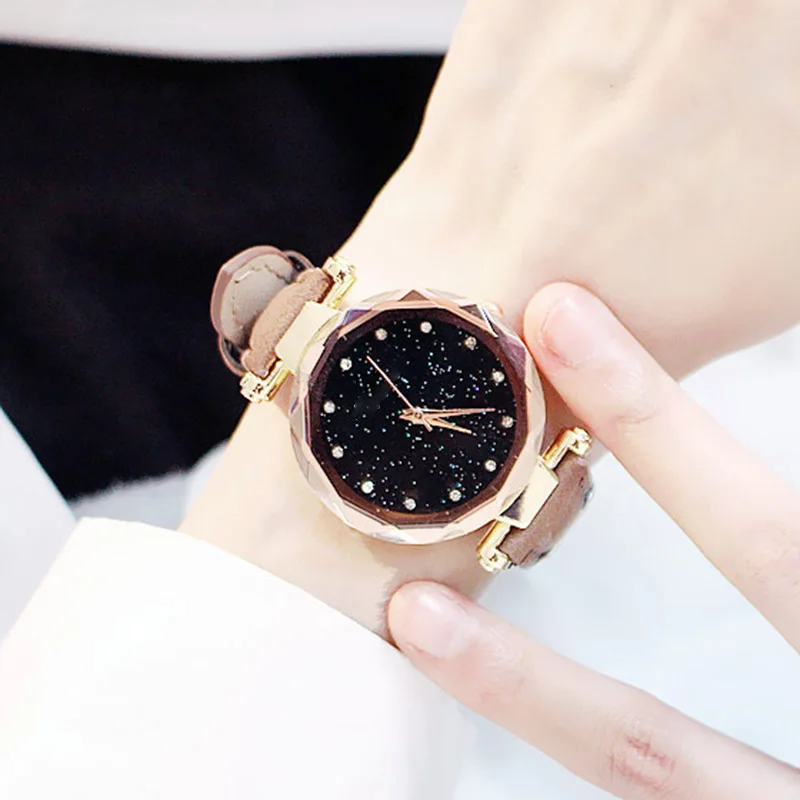 

reloj mujer Women Waterproof Watch Star Sky Dial PU Leather Strap Bracelet Quartz Wristwatch Gifts TT@88