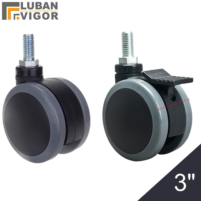3 inch,gray Medical casters/wheels,screw M12x25mm,double PU wheel,with brake or no,Mute Wearable,For Medical equipment