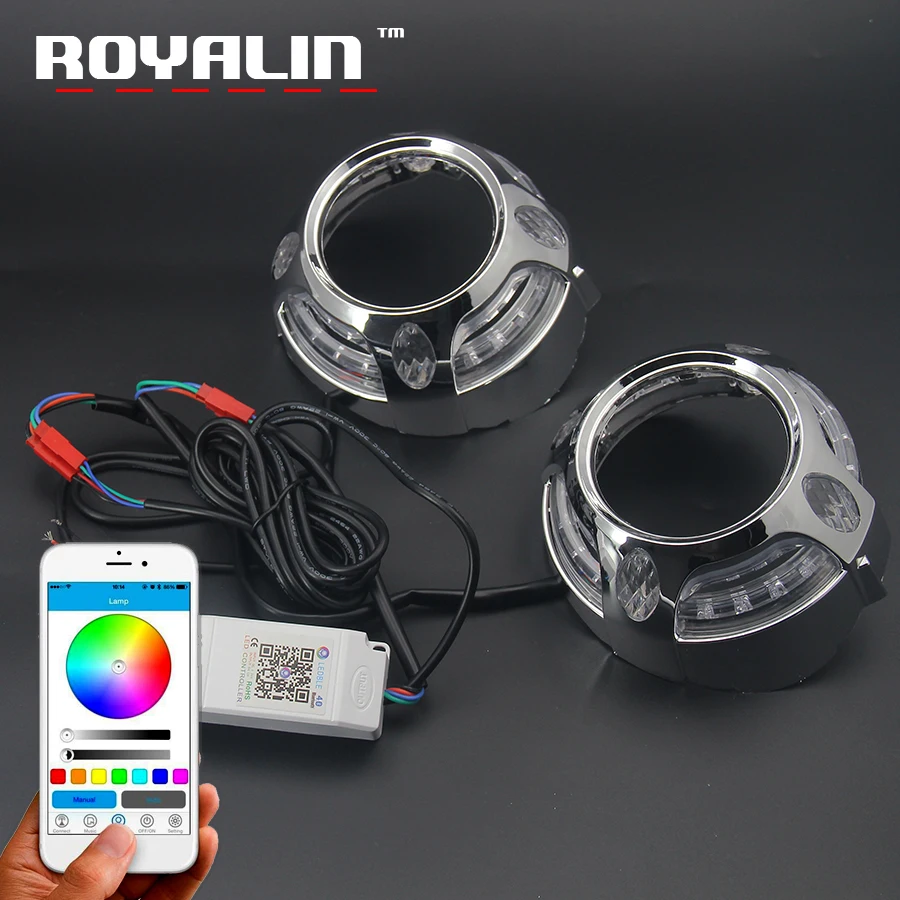 ROYALIN RGB LED Angel Eyes Shrouds Mobile Phone App Remote Control DRL