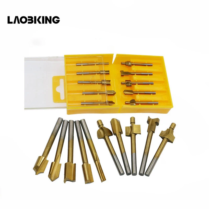 10 шт. титановые мини фасонные фрезы HSS триммер хвостовик Dremel 1/8 &quot3 мм для Wookworking
