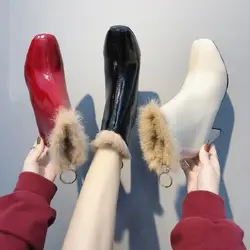 2018 г. новый тренд, ботинки из лакированной кожи на высоком каблуке, на молнии, в британском стиле, с квадратным носком, ботинки на шнуровке на