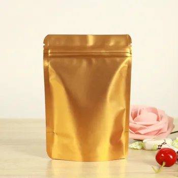 

100pcs Dumb Gold Aluminum Foil Food Bag Powder Self-standing Ziplock Bags Dried Fruit Tea Seal Pocket