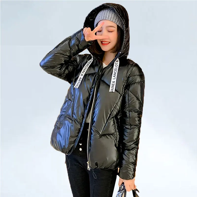 

Winter Jacket Women 2019 Plus size Parka Fashion Bright Hooded Down Jackets Thicken Cotton Coat Female Short Jacket Coats 1020