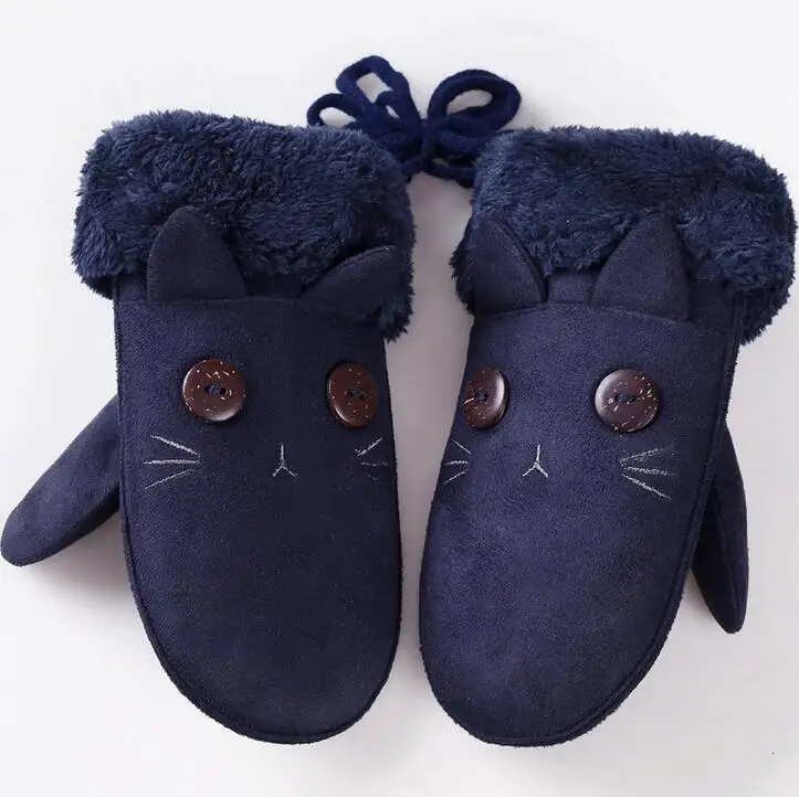 Fashion Lovely Children's Winter Thick Cashmere Warm Cartoon Rabbit Bear Suede Leather Gloves Boy/Girl Faux Sheepskin Glove 100A mens suede gloves Gloves & Mittens