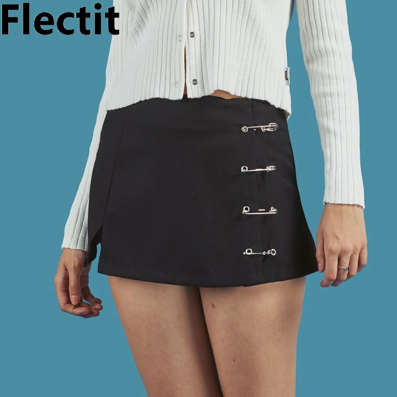 Flectit Punk Rock Style Safety Pin A Line Mini Skirt with Side Split