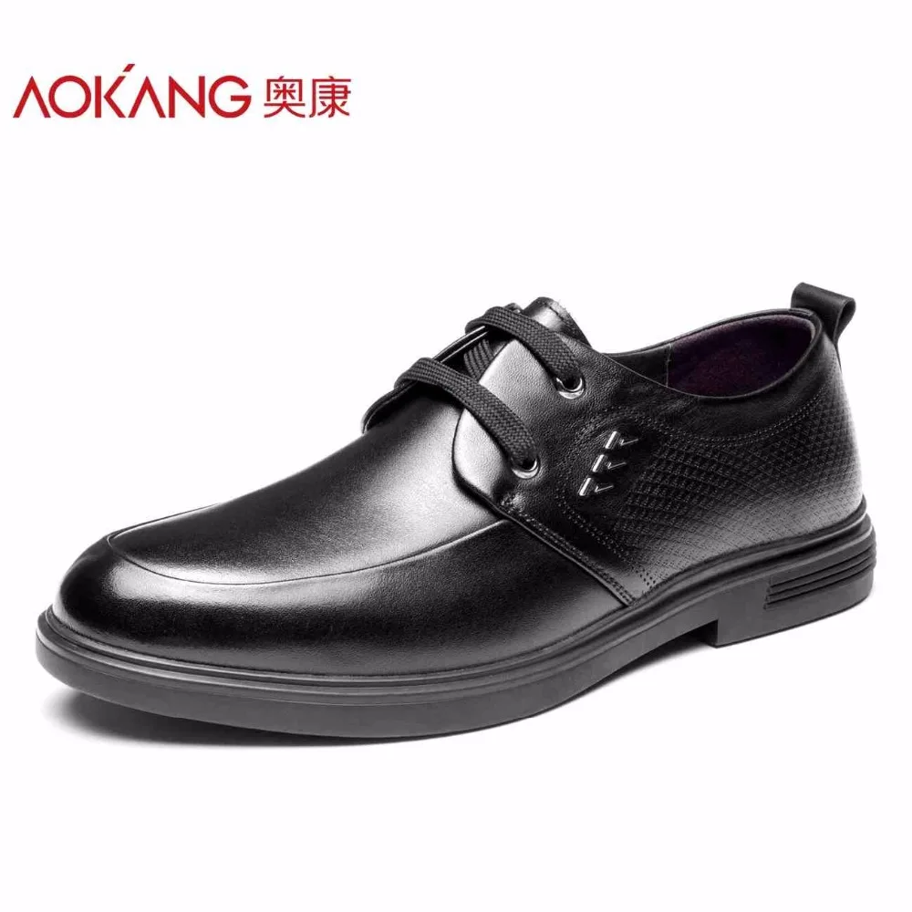 

Aokang 2018 New designer Men's Genuine leather shoes men black Business pointed for men free shipping