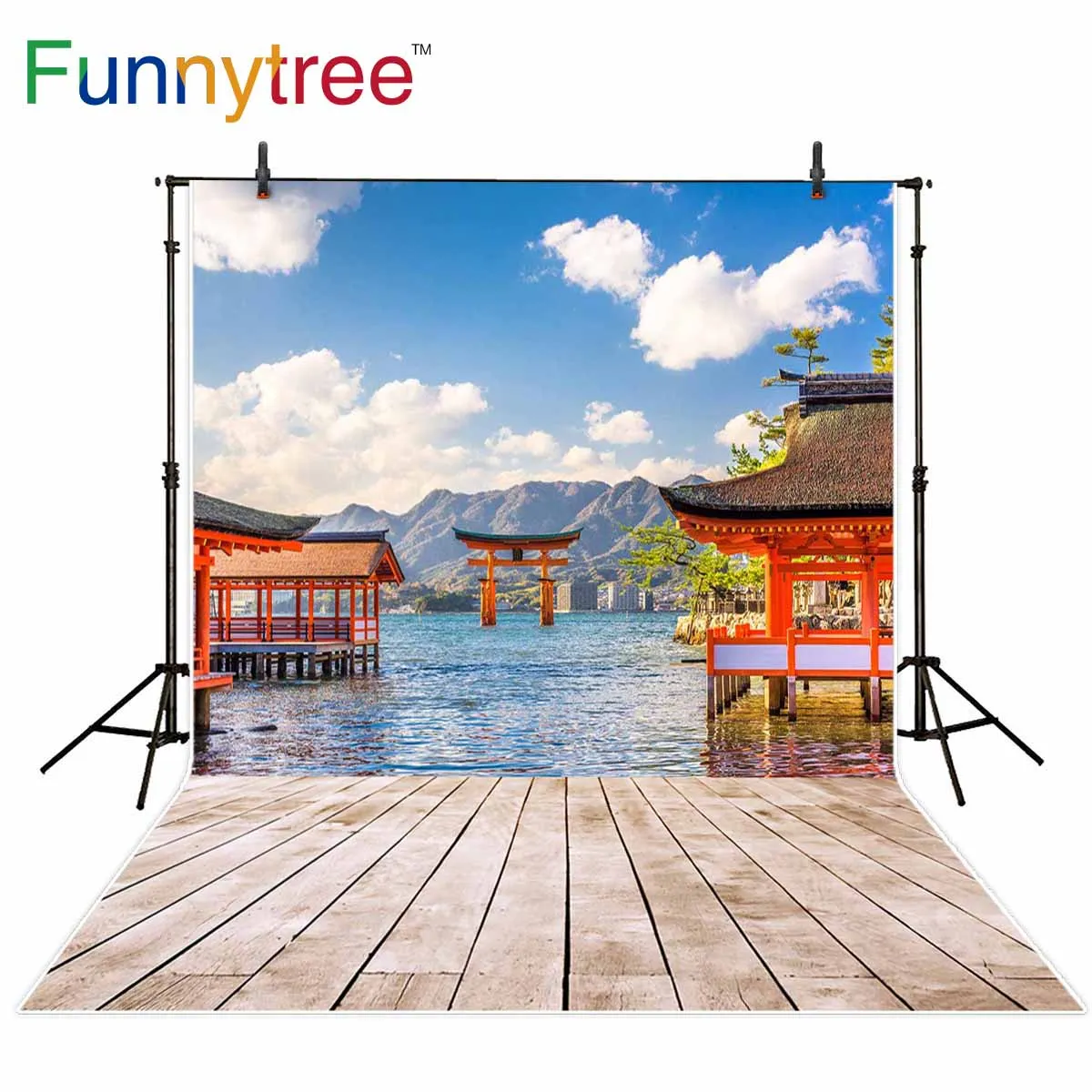 

Funnytree photophone photography blue sky clouds mountain Vision temple red Japanese shrine spring Holiday studio backgrounds